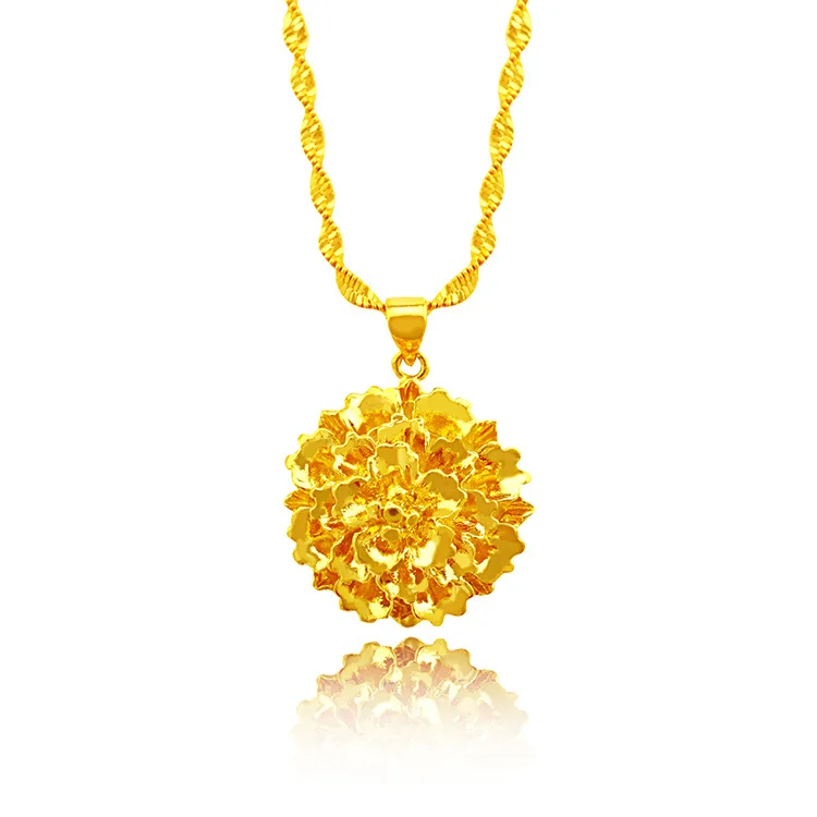 Real 18 Kt Gold Color Multi Layered Flowers Shape Necklace for Women Wedding Birthday Fine Chain Neckalce Jewelry Gifts Not Fade