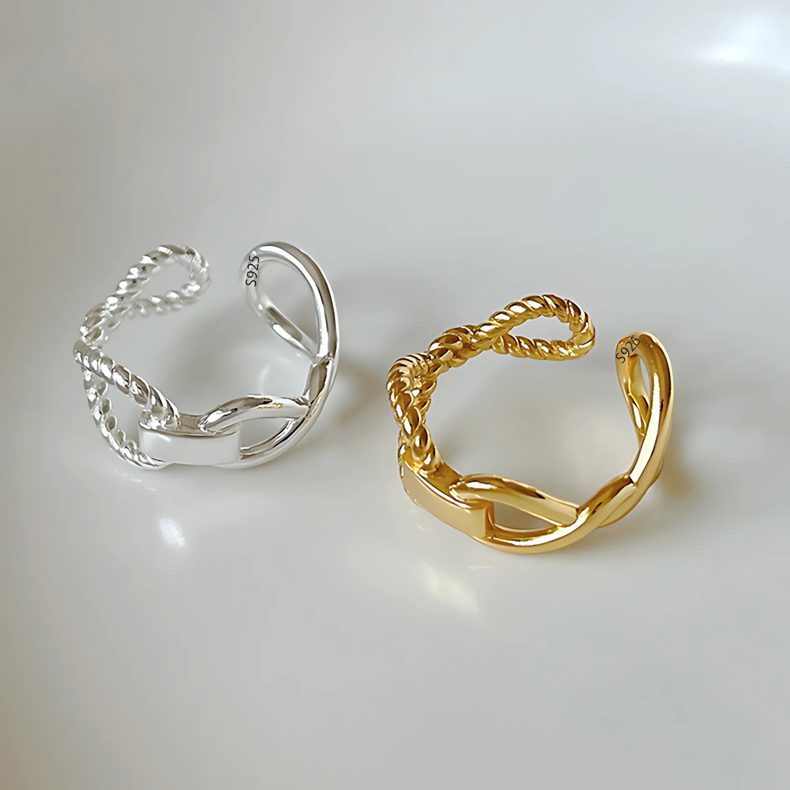 

PANJBJ 925 Sterling Silver Knit Rings For Women HollowOut Asymmetry Minimalism Geometry Design Ins Jewelry Gifts Dropshipping