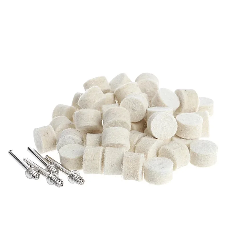 50 buah 13mm bantalan abrasif pemoles roda Buffing wol + 4 buah manderl untuk Aksesori Alat bor listrik putaran Dreme