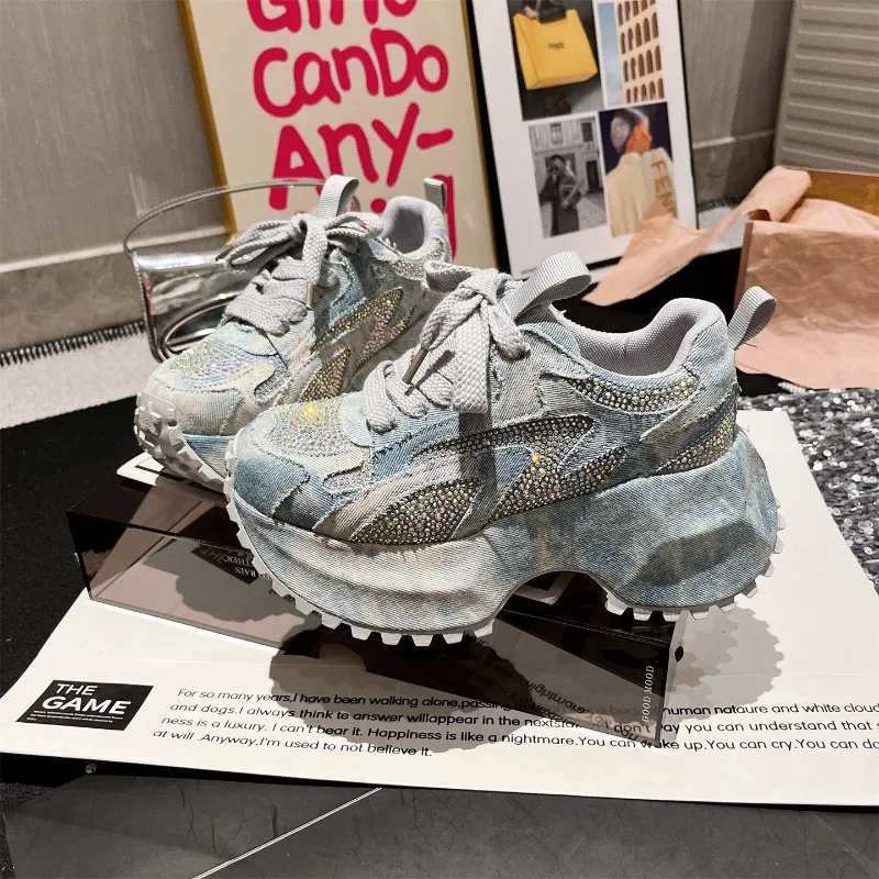 

New Women Sneakers Luxury Crystal Flats Platform Sport Shoes 2025 Trend Winter Fashion Shoes Lace Up Walking Running Zapatos