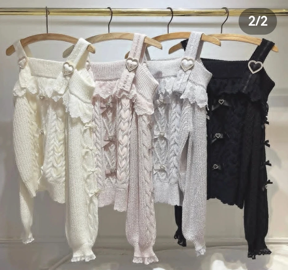 Jesienna Liz Classic Mine Series Mass Production Heart Rhinestone Buckle Sweter bez ramiączek 4 kolory Słodki sweter damski z dzianiny — zdjęcie 6