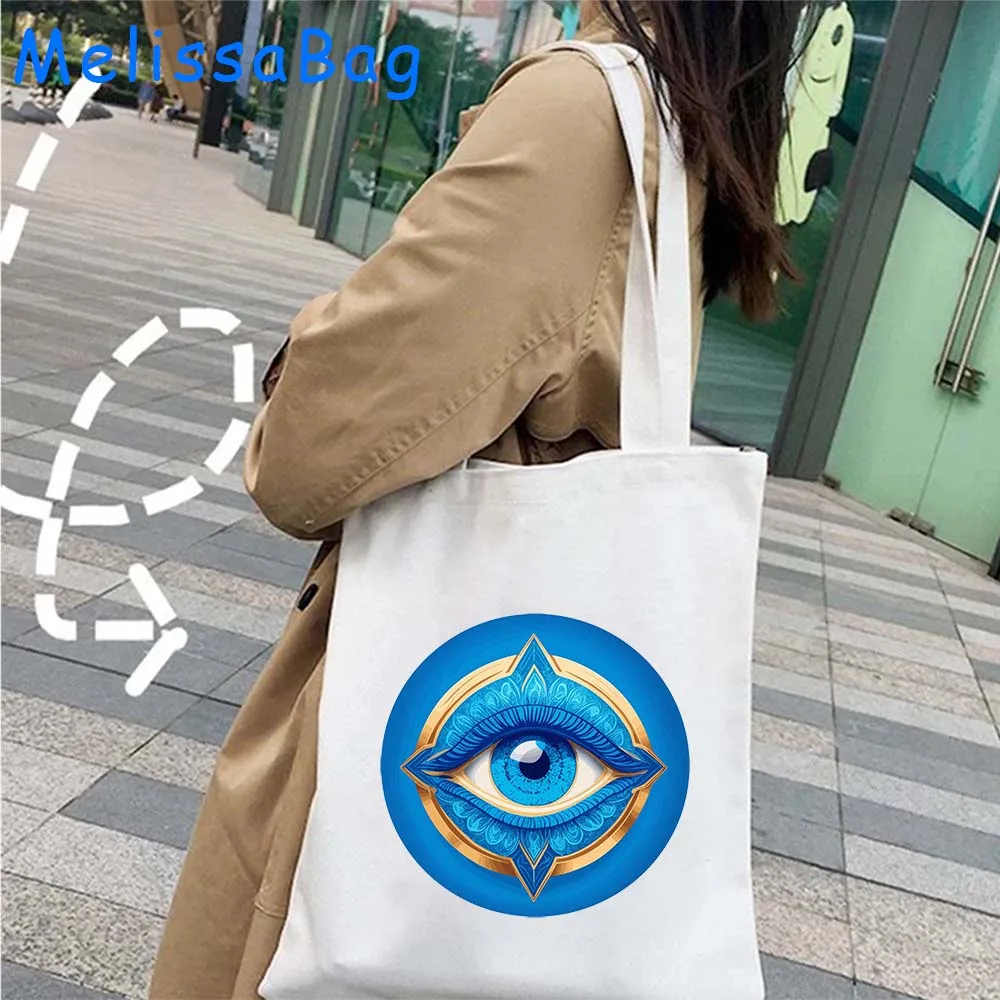 Graffiti Greek Nazar Blue Evil Eye Tree Groovy Flower Blue Mandala Cute Gifts Shoulder Canvas Totes Shopping Bag Travel Handbags