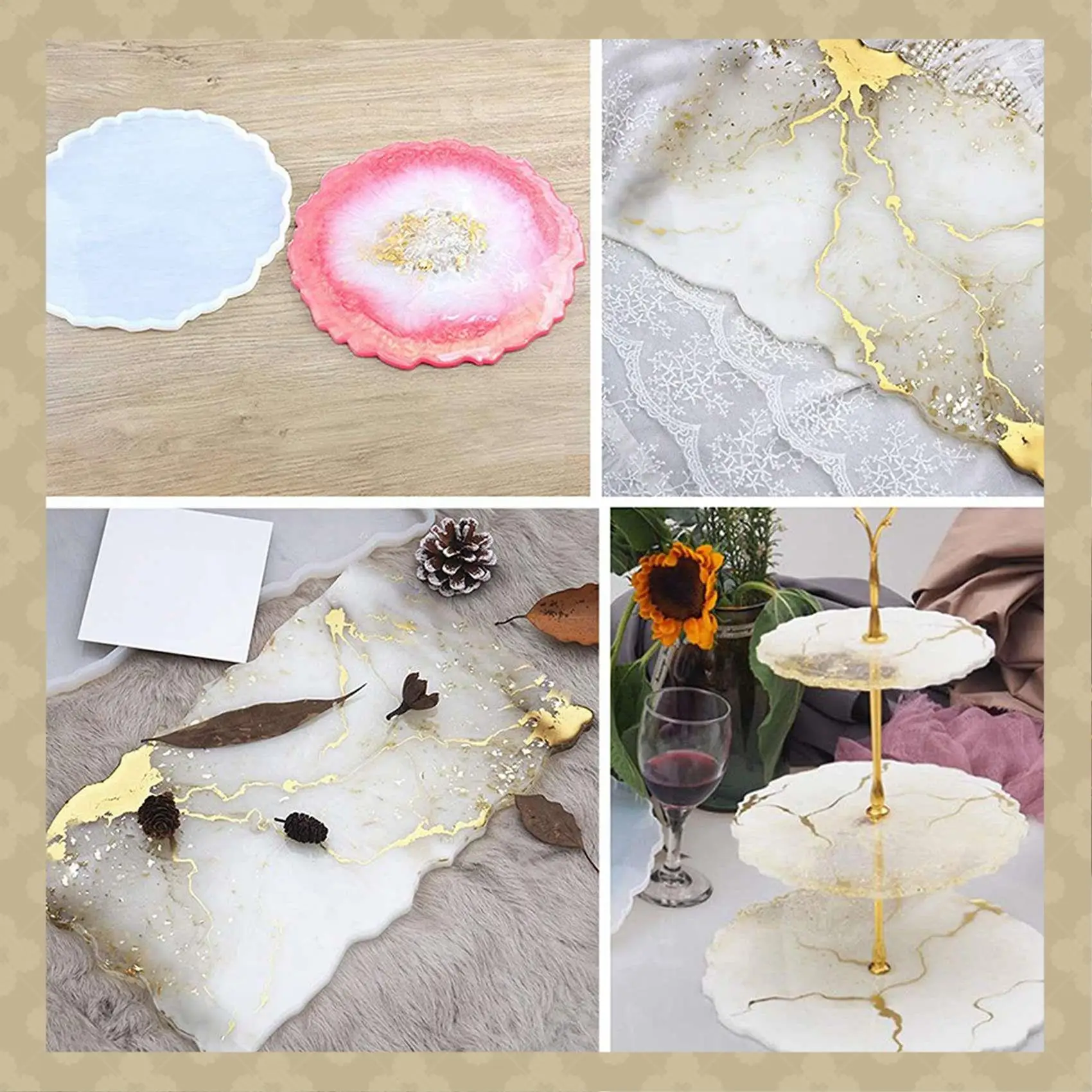 AB45 4 Pieces Tray Silicone Mold Kit Irregular Epoxy Resin Tray Molds For DIY Crafts (Rectangle+Round)