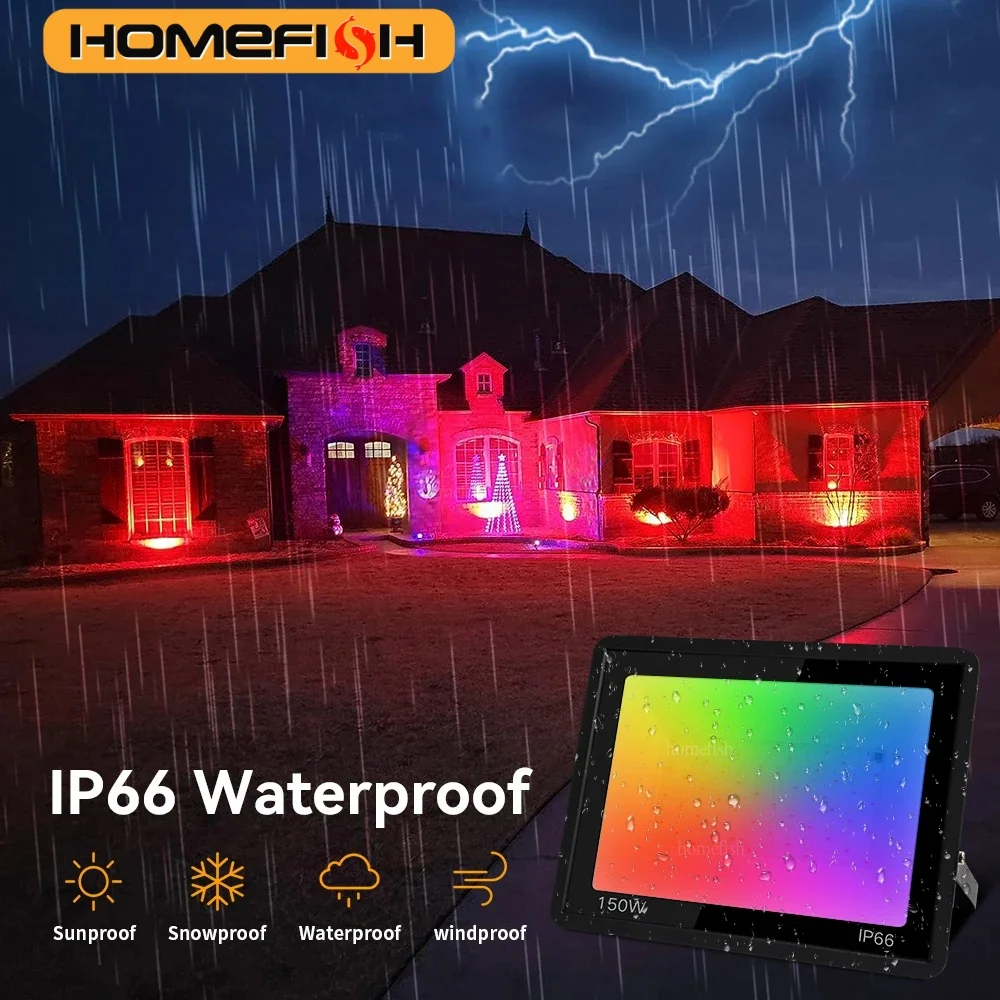 HOMEFISH RGB-schijnwerper 100W 50W 30W 20W 10W Reflector IP66 Waterdichte LED Spotlight 220V Projectorlamp Outdoor Tuinlicht