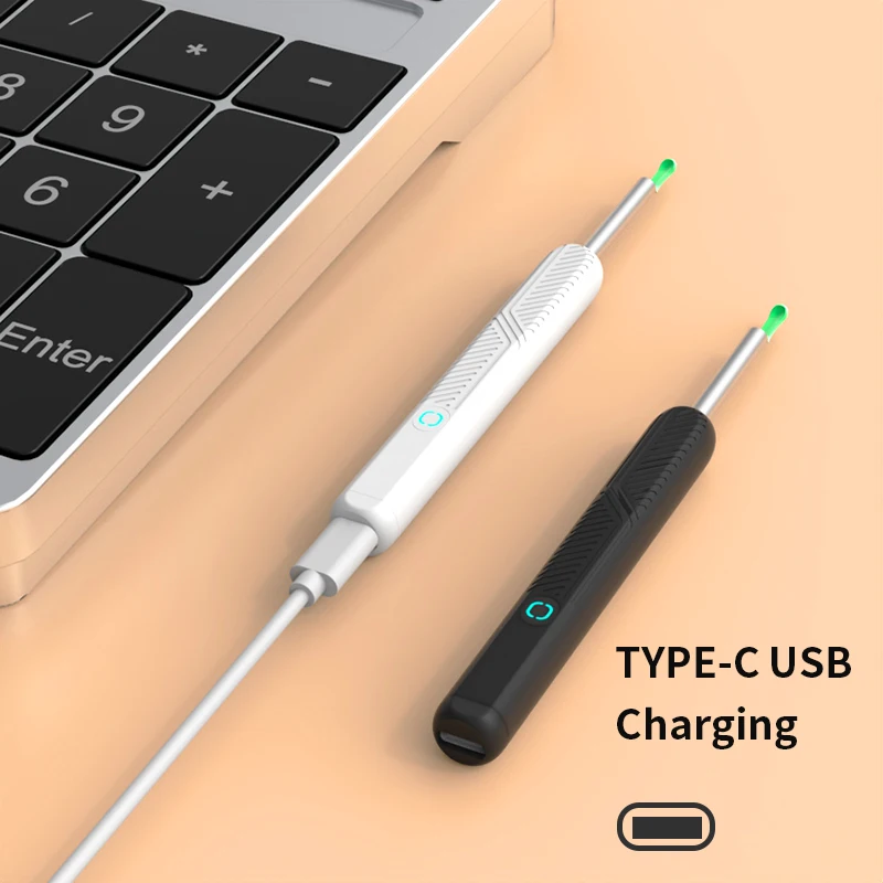 منظف أذن لاسلكي واي فاي مع كاميرا عالية الدقة LED منظار الأذن لإزالة شمع الأذن USB-C قابل لإعادة الشحن منتقي الأذن البصري الذكي وBorescope