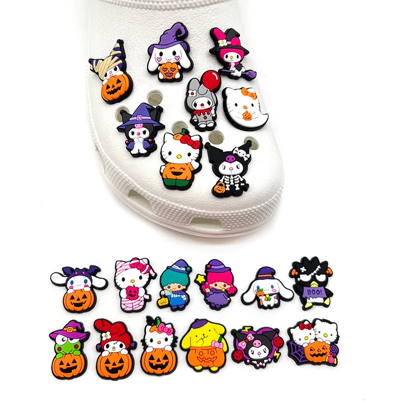 20 pz/set Cartoon Sanrio Hello Kitty ciondoli per scarpe serie di Halloween accessori per la decorazione di scarpe Fit Bag zoccoli Bubble Slides