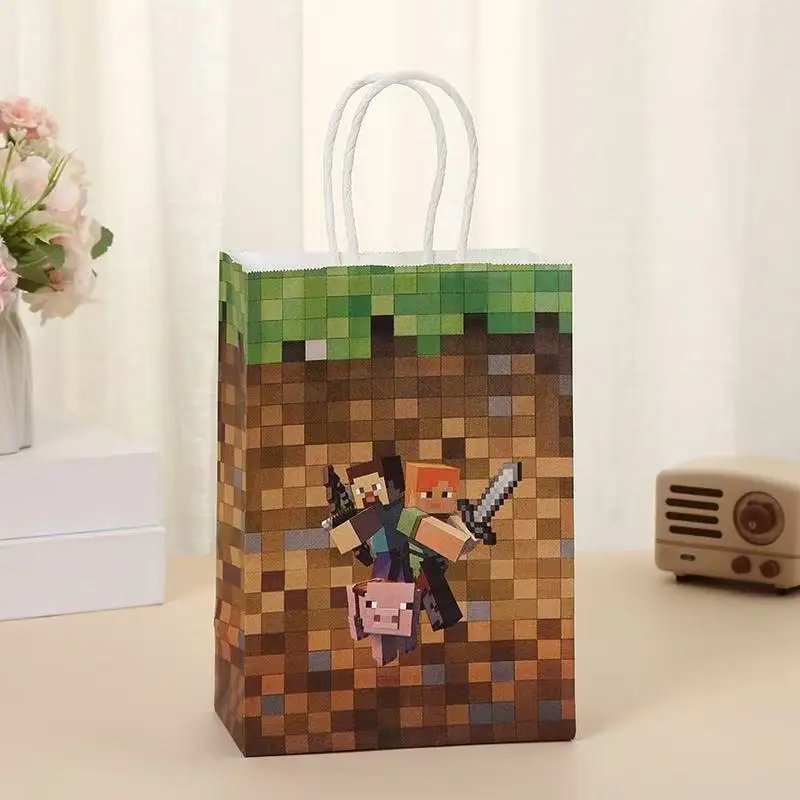 

New6/12pcs Hot Cartoon World Pixel Game Candy Box Birthday Party Baby Shower Decoration Paper Bag Gift Boxes