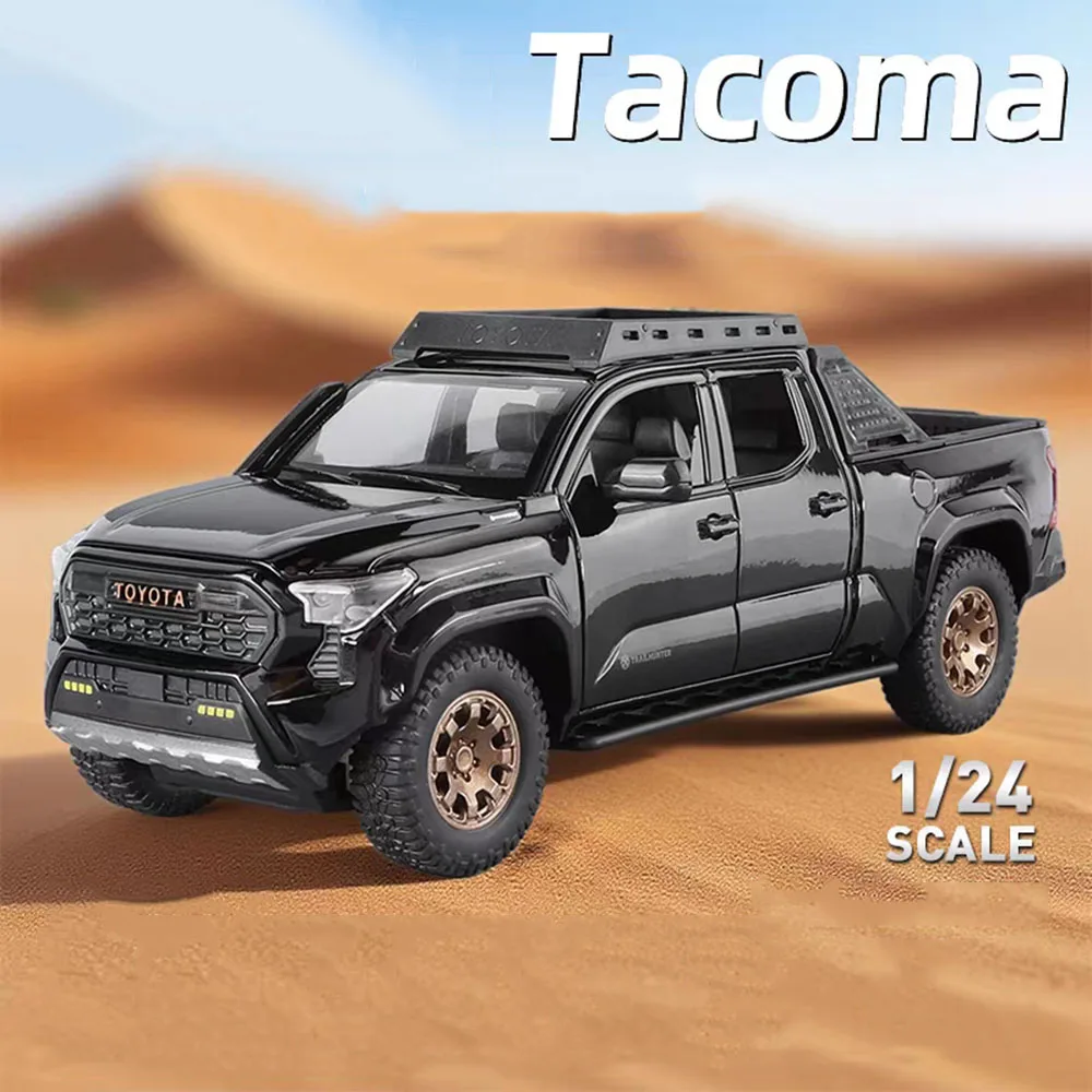 

1:24 Tacoma Tundra, модель из сплава, игрушка, литые под давлением автомобили, свет, звук, миниатюрное колесо автомобиля, откат, внедорожные игрушки для мальчиков, украшения, подарки