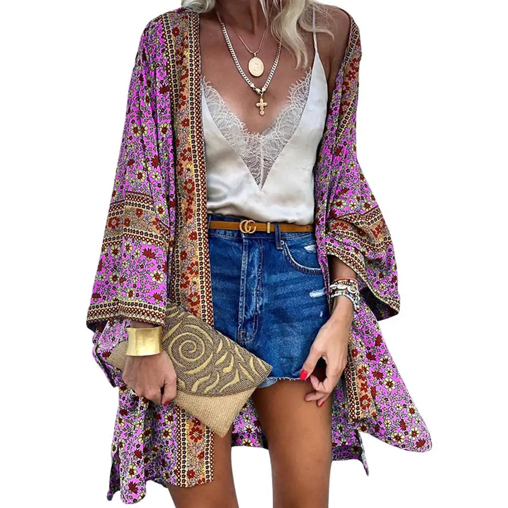 Women\'s Cardigan Thin Loose Bohemian Print Mid-length Cardigan Summer New Long Sleeve Holiday Fashion Vintage Sunscreen Jacket