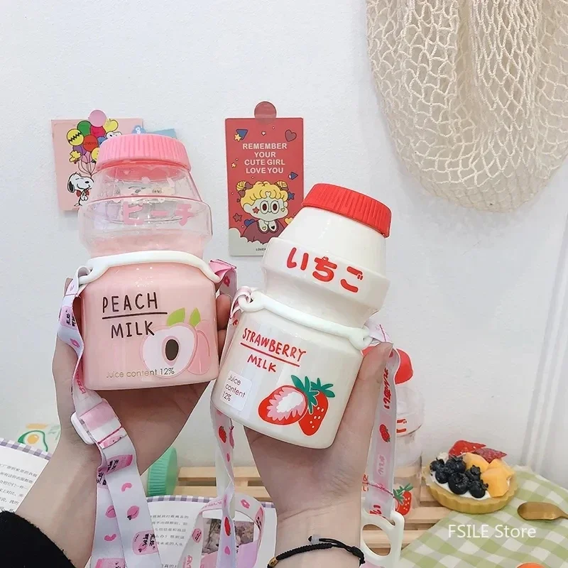 LMHBJY 480ml Girl Heart Oblique Plastic Cup Japanese Drink Cup Cute Student Water Cup Female Child Portable Portable Cup Kettle