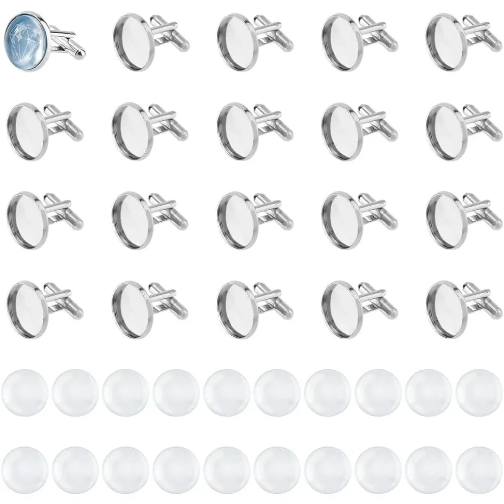 

20 Sets Blank Cufflinks Bulk Brass Cufflink Studs with Cabochon Setting Tray and 16mm Glass Cabochons DIY Cufflinks making kit