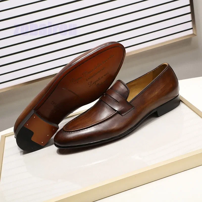 

Slip-On Genuine Leather Business Casual Men's Shoes Top Layer Cowhide Loafers British Style Men's Leather Shoes Size 38-47