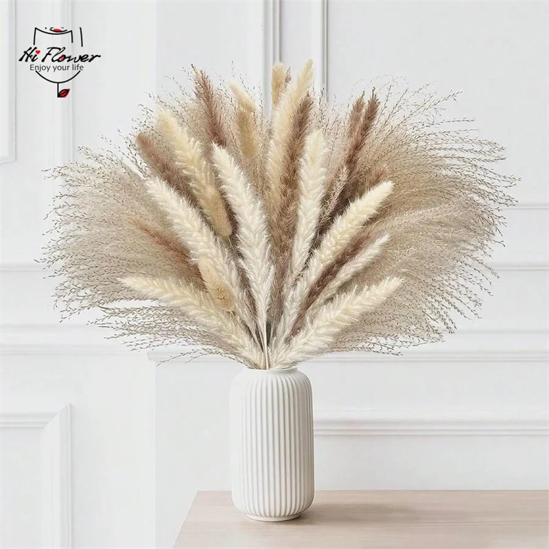 

Fluffy Pampas Grass Eucalyptus Leaves Room Home Decor Natural Dried Flowers Bunny Tail Grass Oat Bouquet for Wedding Decoration