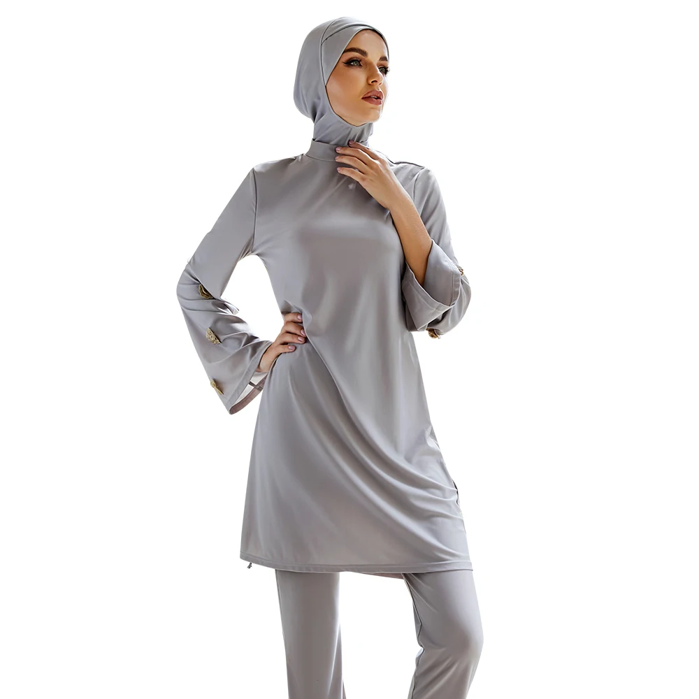 

Borkinie Muslim Sportswear Women Modest Muslim Swimwear Conservative Beachwear Embroidered Surfing Diving Three-piece Set