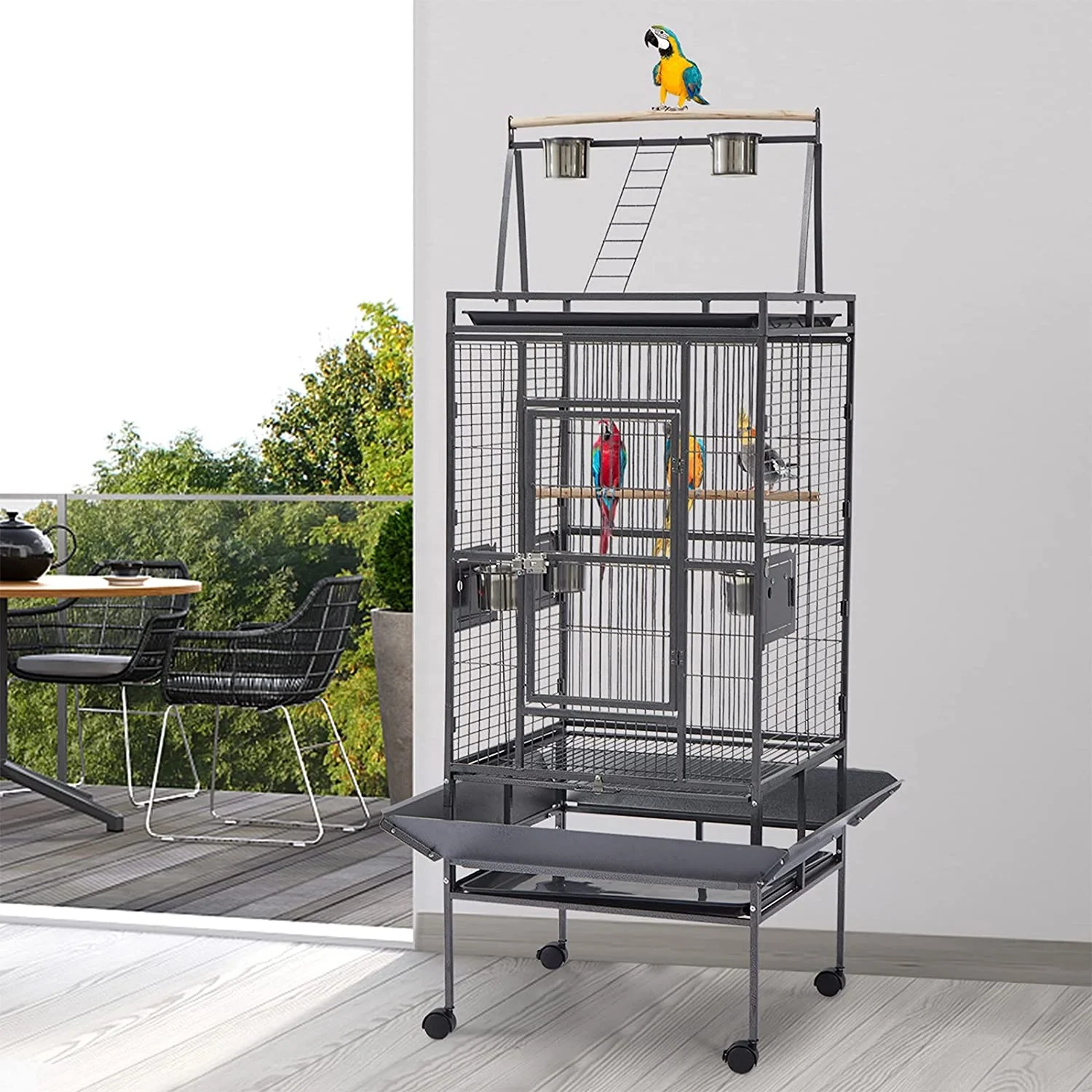 

Bird Cage Black Large Indoor and Outdoor Extra Large Space Bird Villa with Wheels Accessories