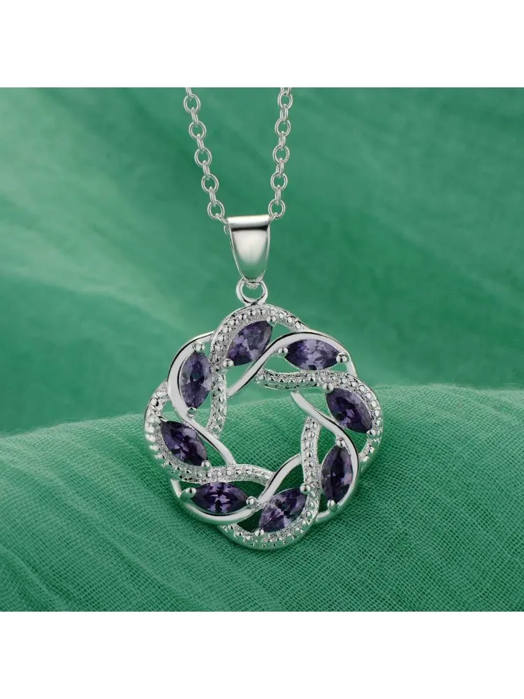 925 Sterling zilveren ketting hanger paarse zirkoon voor vrouwen bruiloft verlovingssieraden kristal zirkonium mode vakantie cadeau - afbeelding 2
