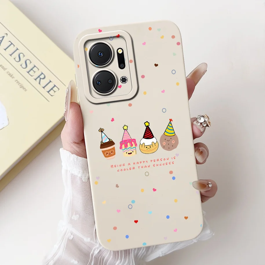 For Honor X7a 2023 Case Cute Cartoon Square Silicone Lens Protective Phone Cover For Honor X7a 4G RKY-LX1 Play 7T HonorX7a Coque