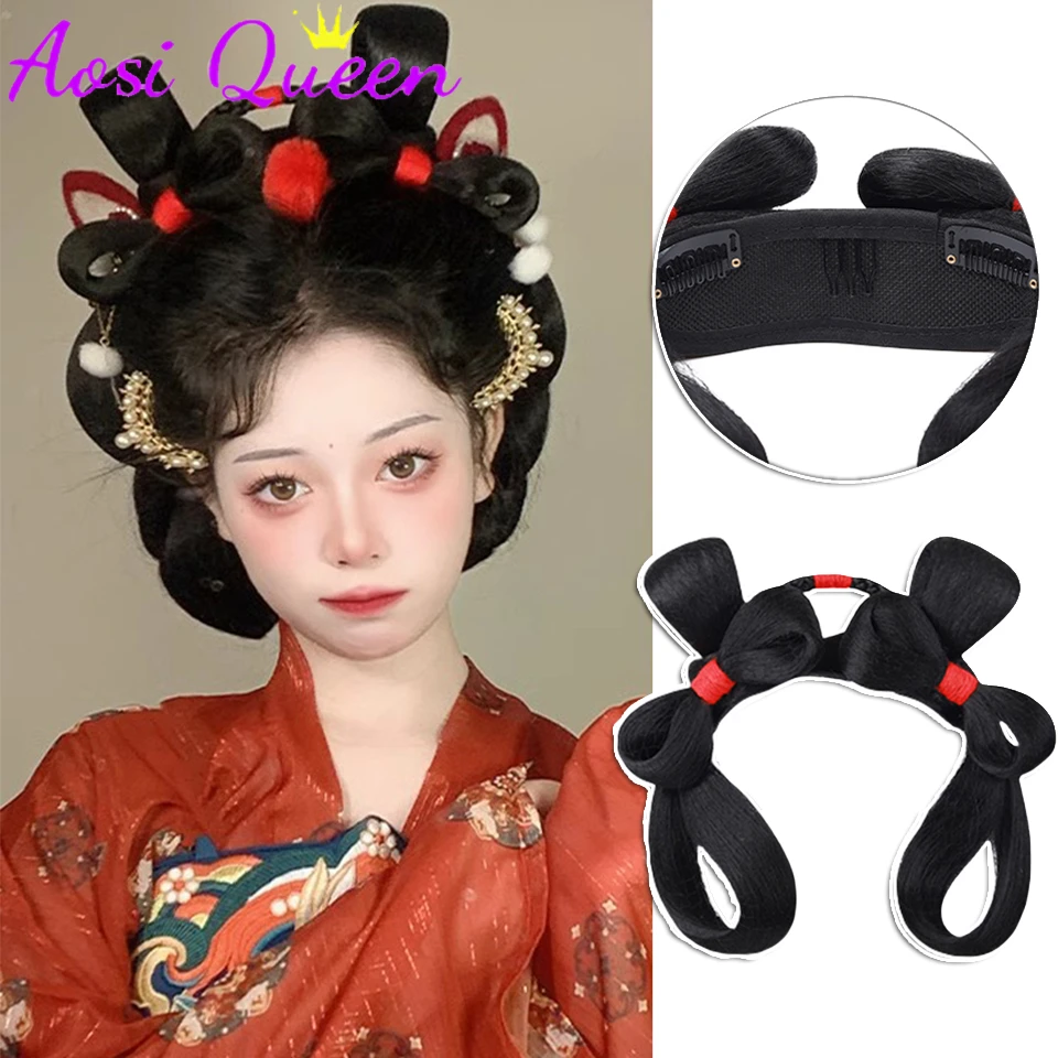 AOSI Synthetic Hanfu Wig Integrated Hairdo Ancient Costume Beginner's Updo Styling Ming Dynasty Hair Pack Tang Dynasty Hairdo