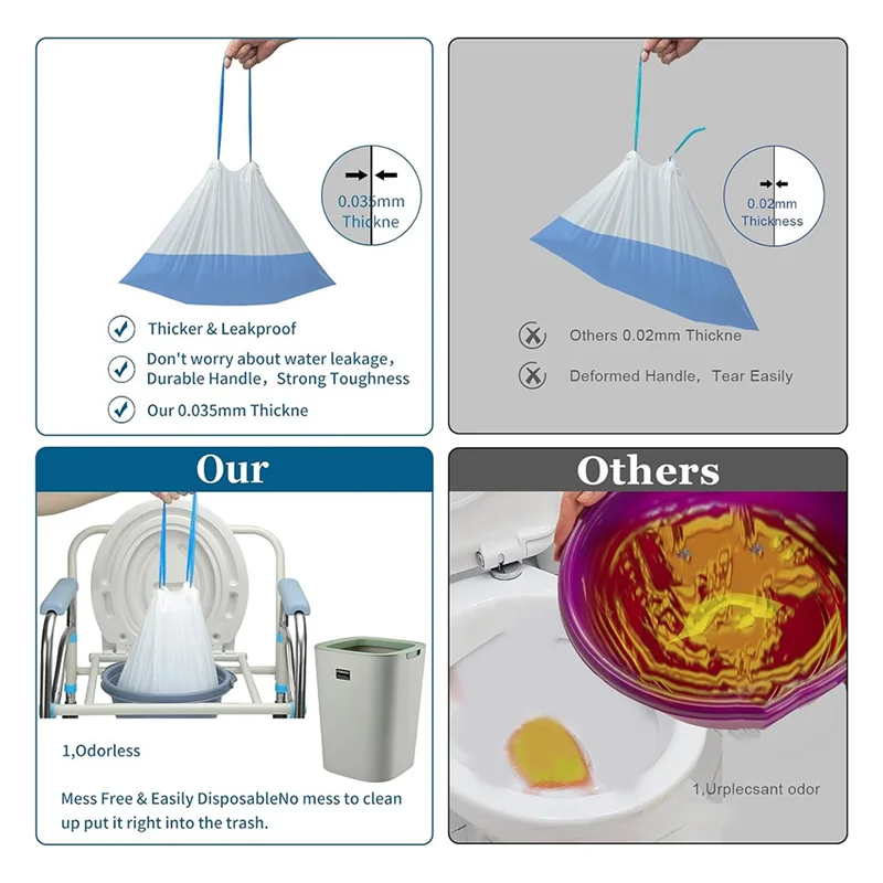 

【Фаворит!】Одноразовые туалетные мешки для взрослых, 40 упаковок герметичных вкладышей для комодов и 40 впитывающих подушечек - для спальни или прикроватной тумбочки C