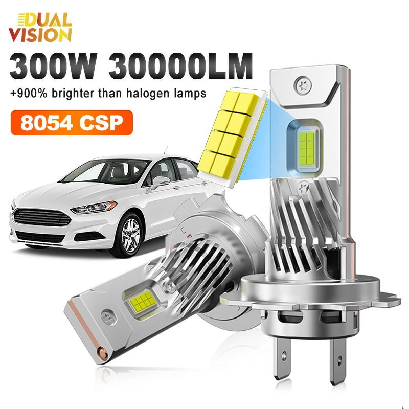 

H7 Светодиодные фары Canbus 300 Вт Супер яркие 8054 CSP чипы 6000K 30000LM Автолампы Турбовентилятор Беспроводной 1: 1 Мини-диодные фонари 12 В