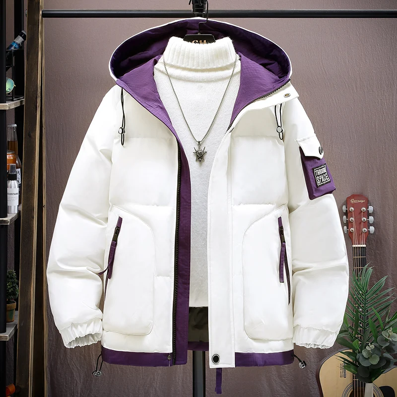 2024 winter hooded bread wear, men's loose casual padded jacket, youth fashion trend warm and thick coat