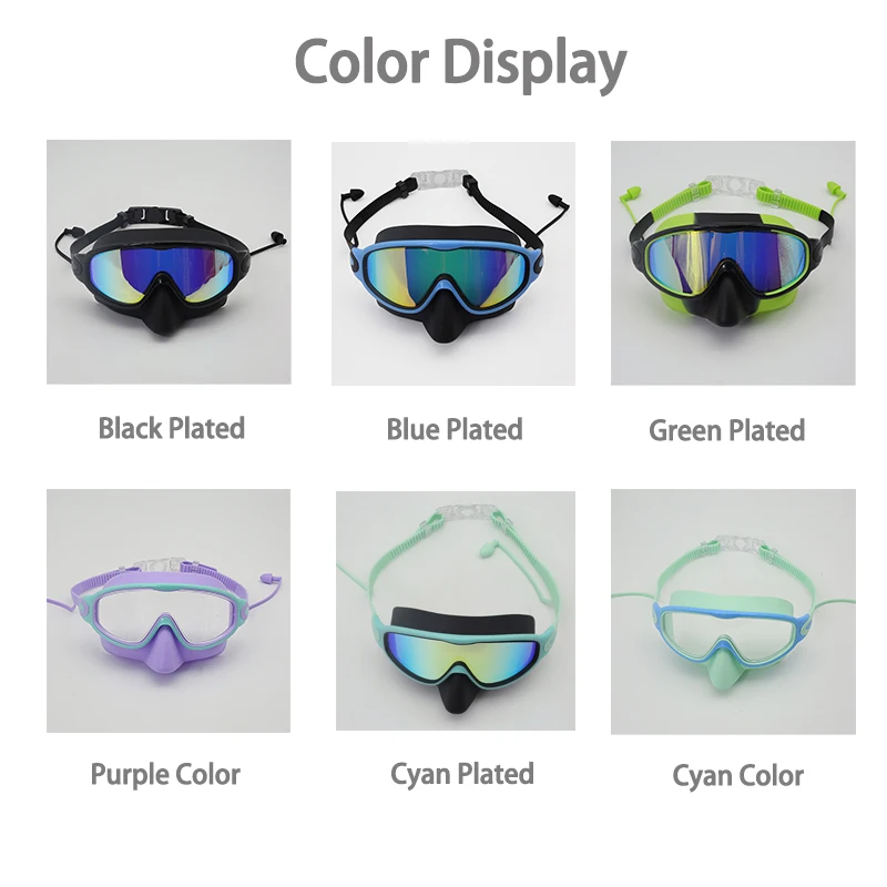 어린이용 전기도금 수영 고글 내장형 귀마개 - 김서림 방지 방수 UV 보호, 부드러운 실리콘 스커트, 인체공학적 착용감
