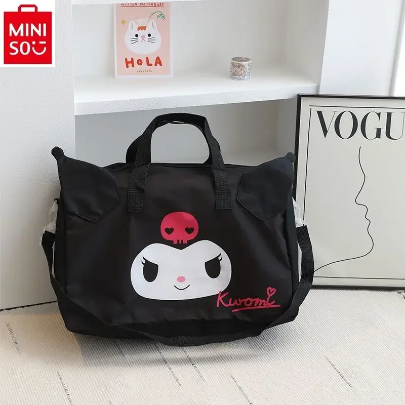 

MINISO 2024 New Folding Luggage Bag Women's Fashion Cartoon Kuromi Large Capacity Multi functional Storage Travel Bag