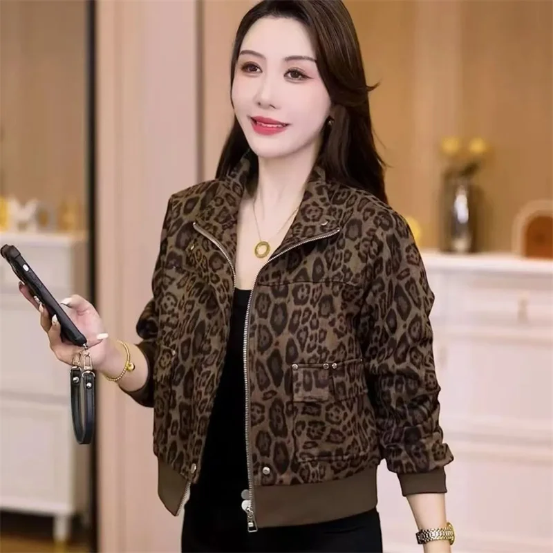 

Корейская короткая модная куртка с леопардовым принтом, женское свободное пальто, весенне-осенняя куртка для отдыха, женский свободный топ для отдыха
