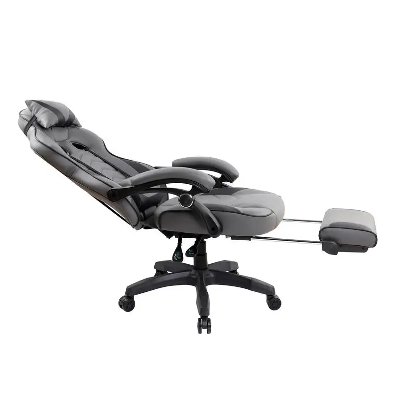 Gaming Racing Style Reclining Office Chair with Footrest, Black & Grey Design