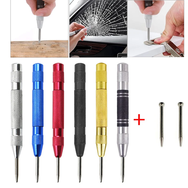 1/2pc Automatic Punch Automatic Centre Punch General Woodworking Metal Drill Adjustable Spring Loaded Automatic Punch Hand Tools