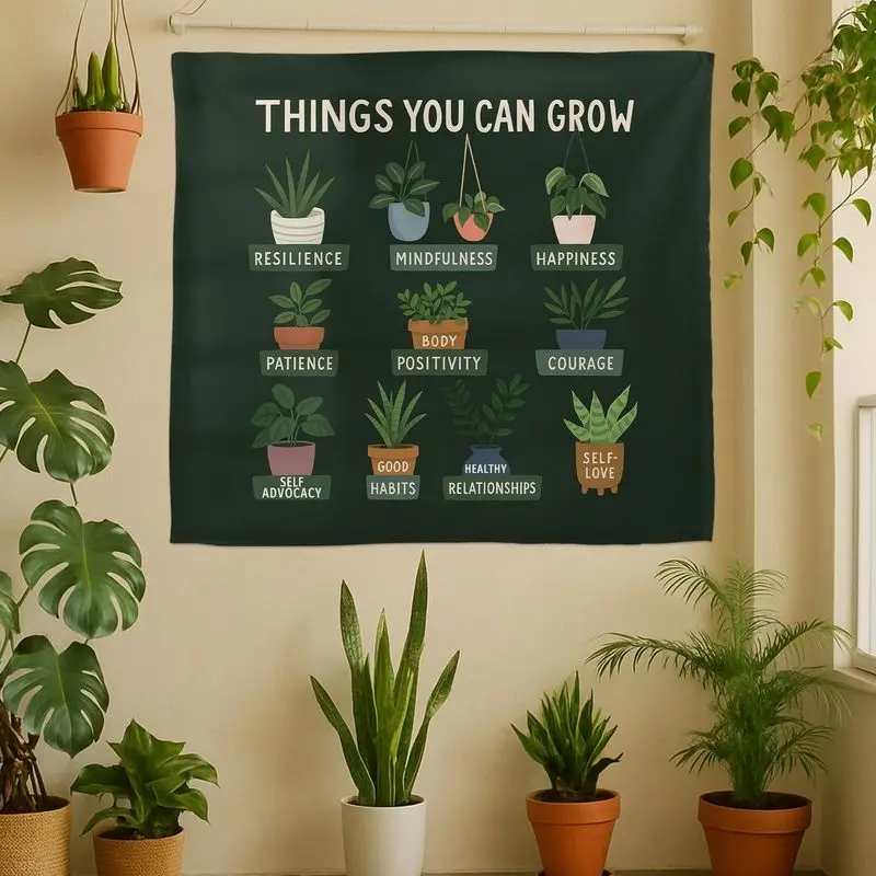 VIKAMA Positive Quote Plant Tapestry Motivational Succulent Wall Art Aesthetic Bedroom Living Room Home Decor