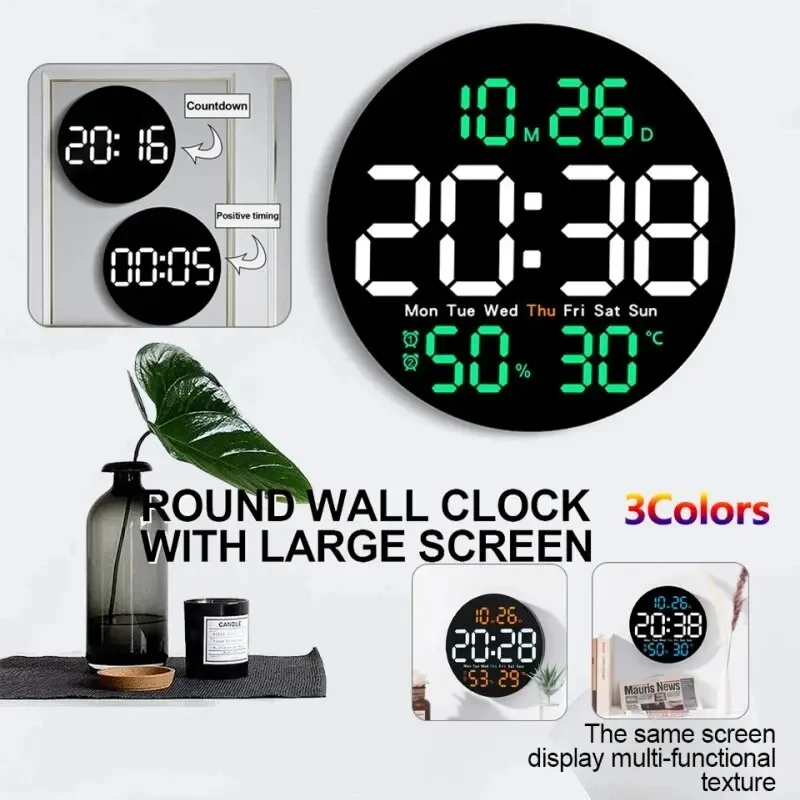 Remote Control 10inch LED Large Digital Wall Clock with Temperature Humidity Date Week Display Countdown Timing Clock Home Decor