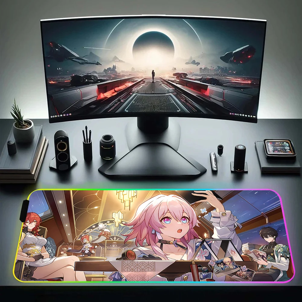 Honkai Star Rail Bailu RGB Pc Gamer Keyboard Mouse Pad Mousepad LED Glowing Mouse Mats Rubber Gaming Computer Mausepad