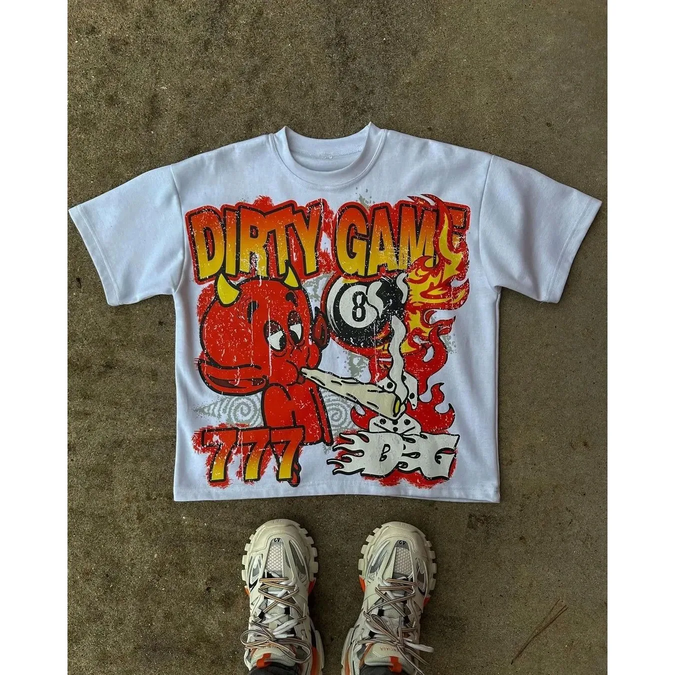 

Retro Oversized Cartoon Printed T-irt Women's Faion American Trend Super Slim Fit Nine Sve Length Henry Collar Sle