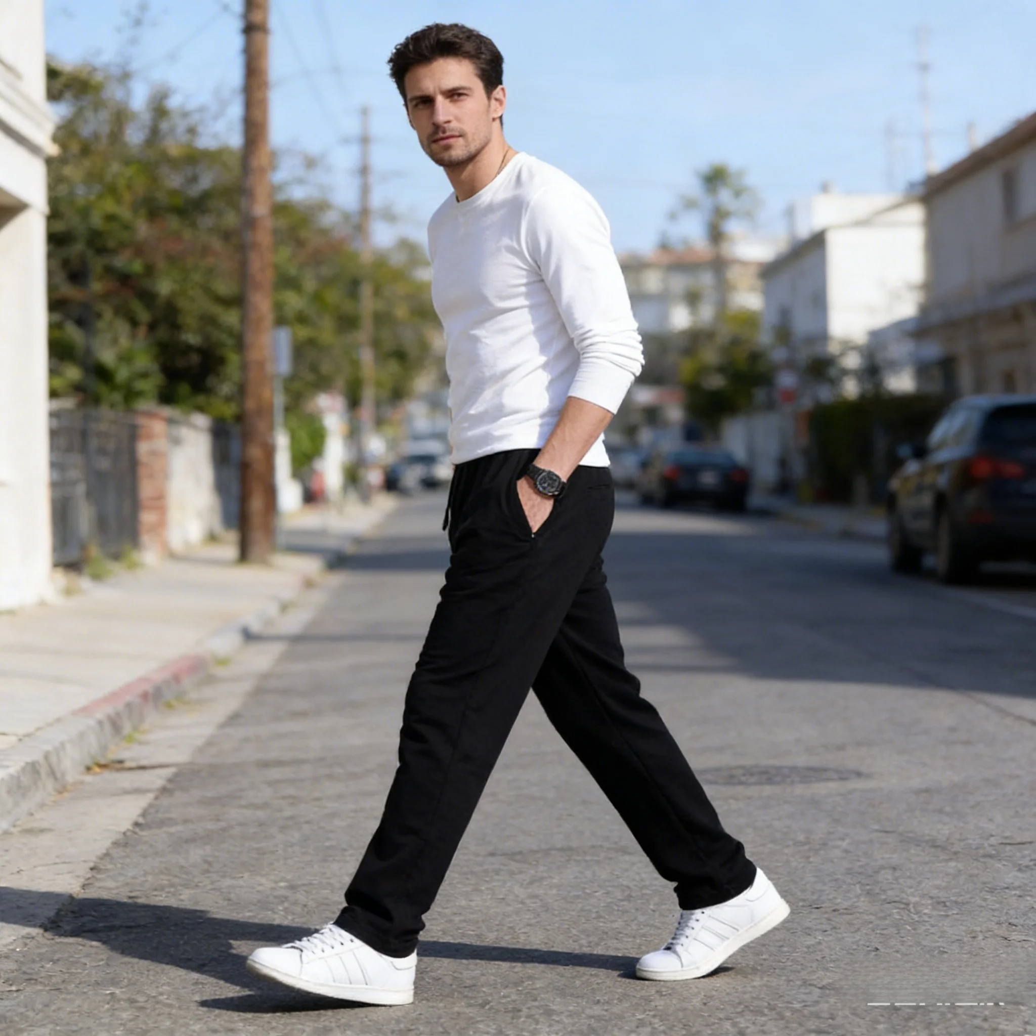 

Men's solid color straight leg jogging pants, suitable for casual sports such as running, gym, and outdoor activities