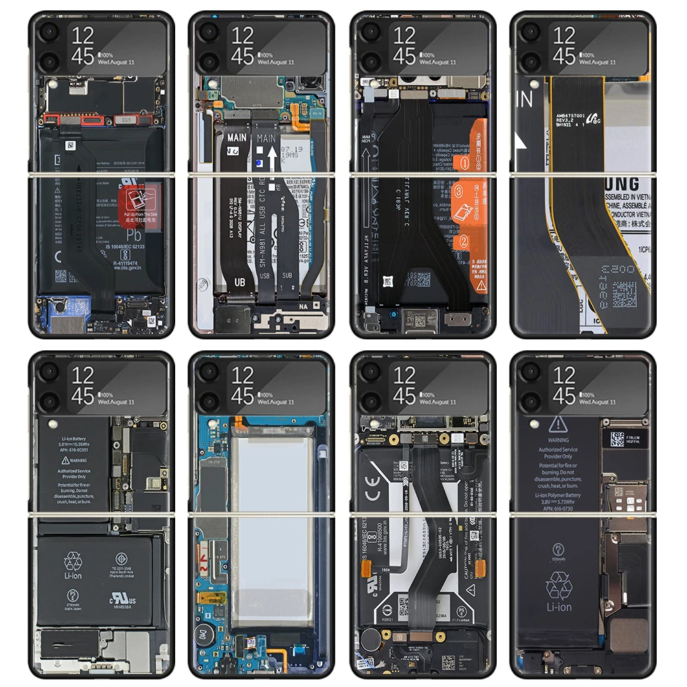 Motherboard Circuit Funny Pattern Case For Samsung Galaxy Z Flip 4 5 3 z Flip5 Flip4 5G Hard Phone Cover Flip3 Split Folding Bla