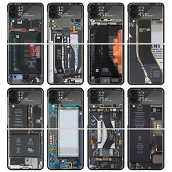 Motherboard Circuit Funny Pattern Case For Samsung Galaxy Z Flip 4 5 3 z Flip5 Flip4 5G Hard Phone Cover Flip3 Split Folding Bla