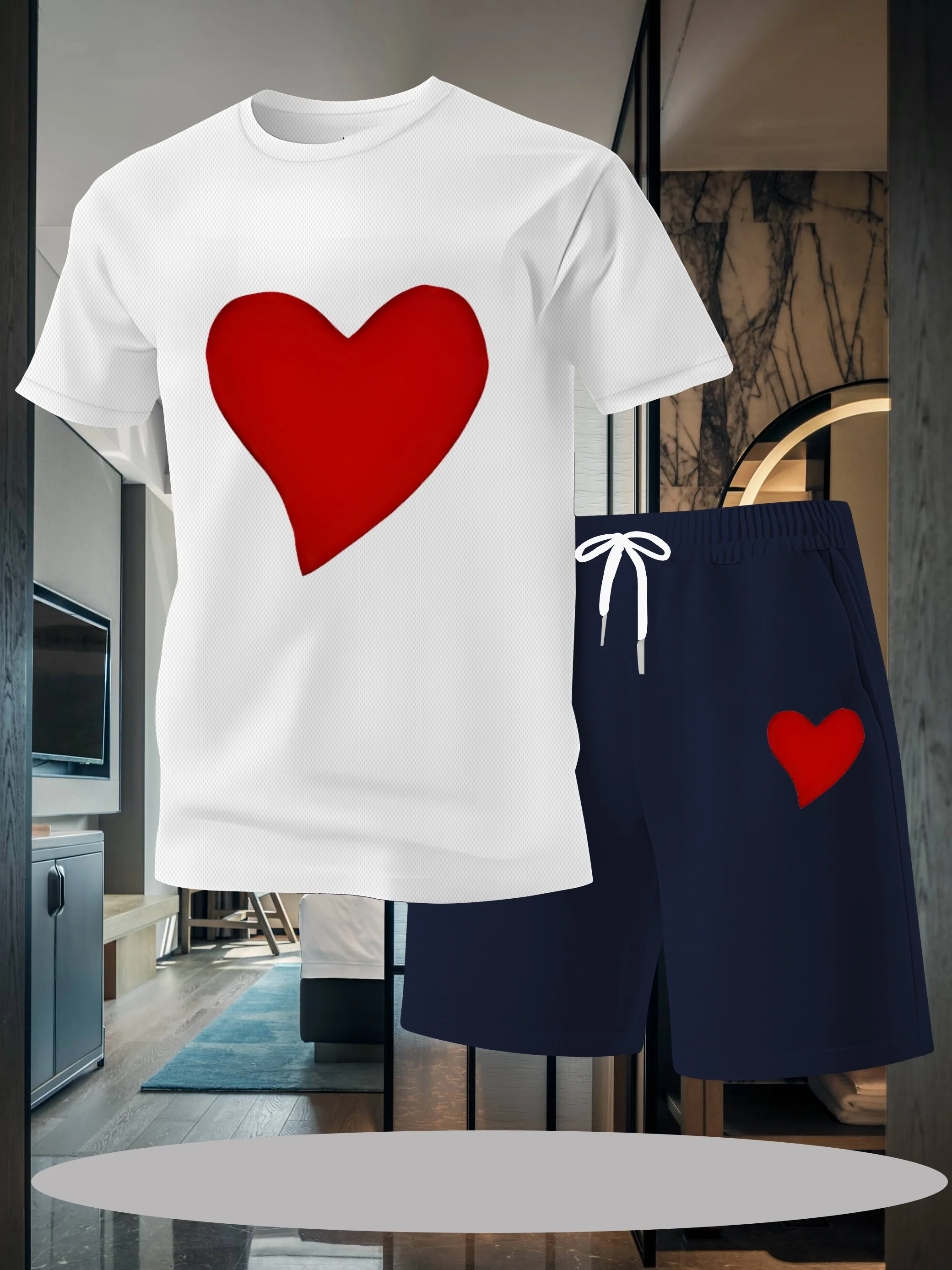 

Men's Pattern Printed Men's Fashion T-shirt Casual Shorts Set