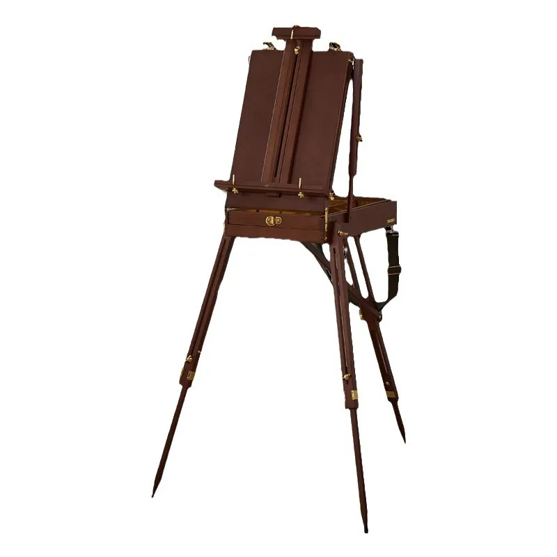 Minimalist walnut color professional artist outdoor portable sketch storage retro oil painting box easel