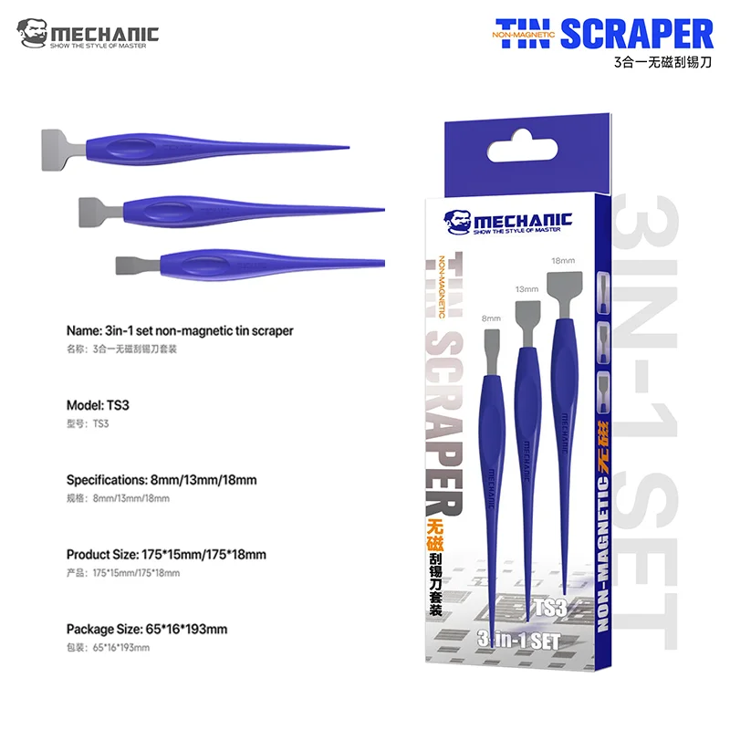 

Mechanic Tin Scraper 3pcs Set Non Magnetic Solder Removal Tool for Phone PCB Repair Precise Tin Scraping Non Slip Handle