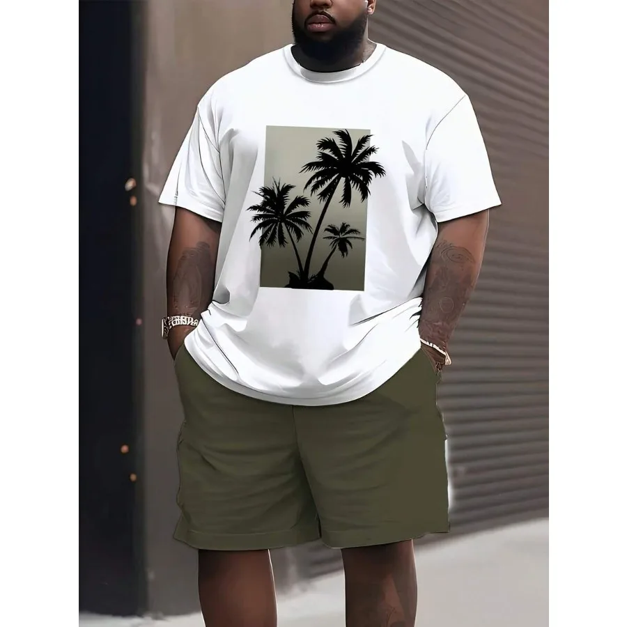 【Nuevo estilo】Tropical Vibes 1PC Only Top Camiseta informal de manga corta con estampado de palmeras en 3D para hombre, talla grande, mezcla de poliéster, lavable a máquina