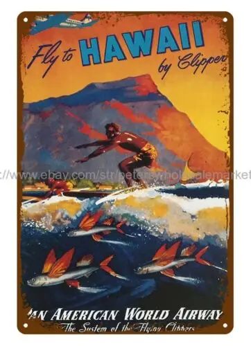 wall  bedroom Honolulu Hawaii Surf Oahu Travel Poster metal tin sign
