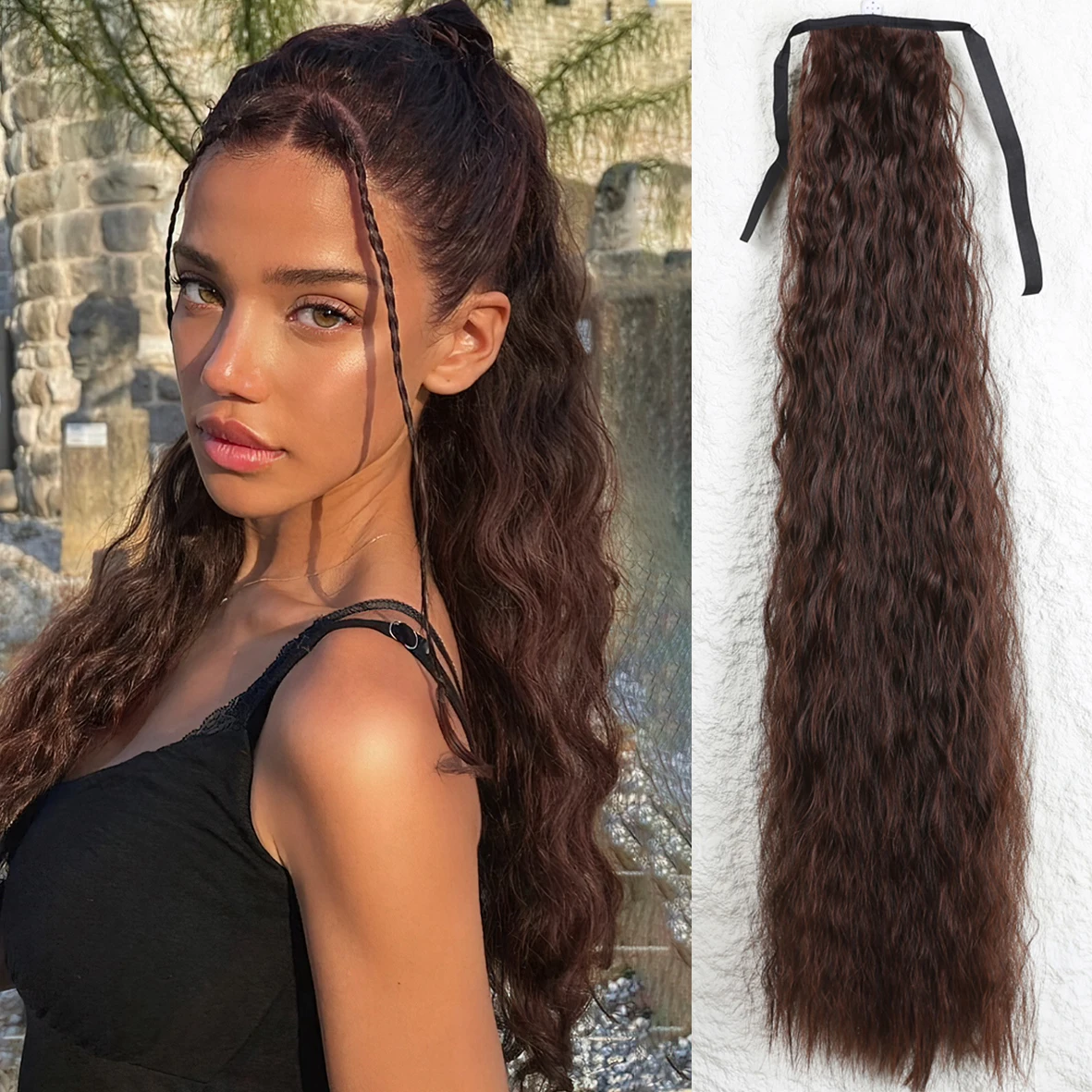 

Long Curly Ponytail Synthetic Extensions Heat Resistant Pony Tail Clip In Hair Natural Hairpiece For Women Headwear