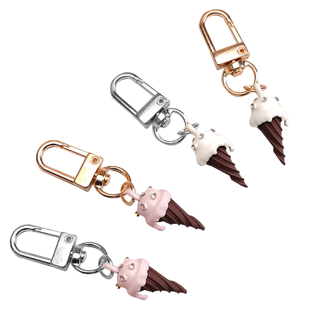 4pcs Ice Cream Keychain Colorful Rhinestone Studded Holder Charm Metal Creative Key Perfect Gift Birthday