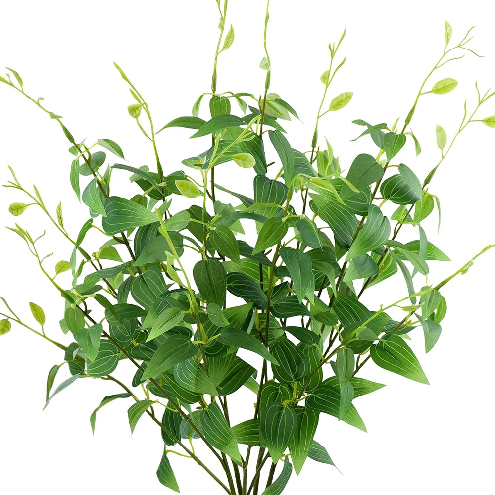 Yannew, 6 uds., decoración de habitación, hoja de tallo de clematis verde, planta Artificial para arreglo Floral de boda, relleno de jarrón de mesa para el hogar