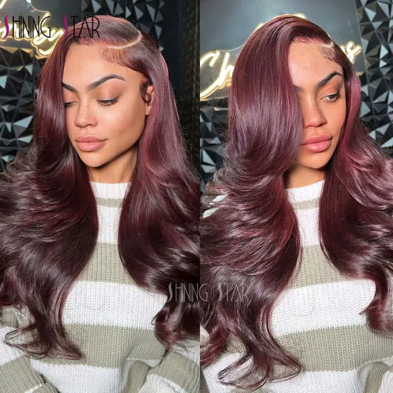 Dunkle Burgunderrote Farbe 13X4 Lace Front Perücken für Frauen 13x6 Lace Front Echthaarperücke 99J Körperwelle Brasilianische Haarperücke vorgezupfte Perücke