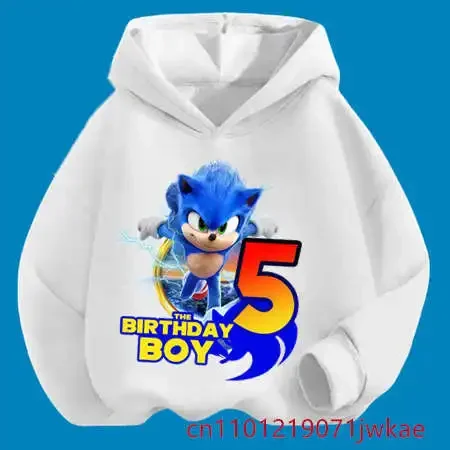 

Black White Hooded Sweatshirt Boys' Casual Shirt Autumn/Winter Long Sleeve Hots Movie Sonic 1-9 Y Old Birthday Gift Children's