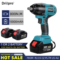 Drillpro-llave de impacto sin escobillas de alto Torque 800N.m, llave eléctrica de 1/2 pulgadas, herramienta de reparación de camiones y coches para batería Makita de 18V