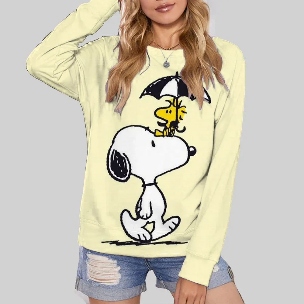 Autumn Fun Print Long Sleeve Top 2025 New Cartoon Disney Cute Snoopy print Ladies Sweatshirt Crew Neck Loose Pullover