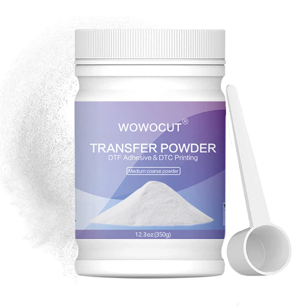 WOWOCUT DTF Adhesive Powder 350g for Sublimation Printer Hot Melt Poliamida for DTF Direct To Film T-shirts Printing Machine DIY